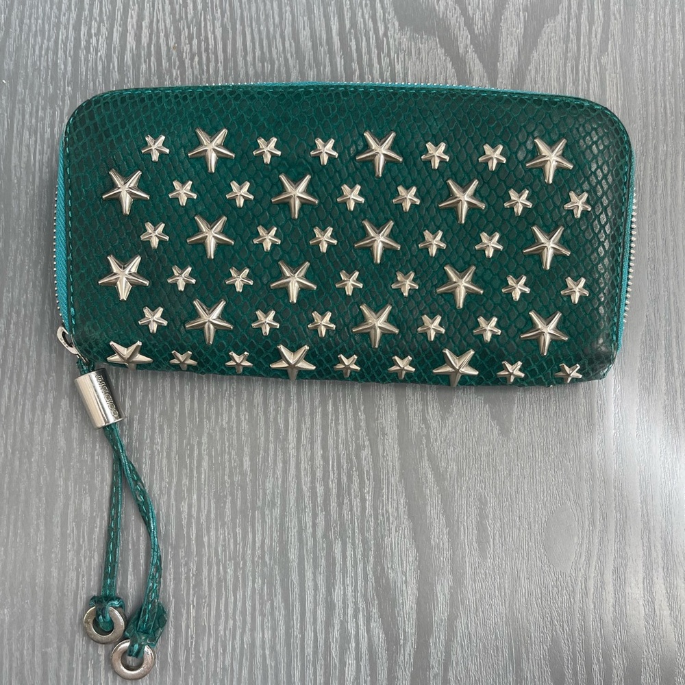 Jimmy Choo Filipa Zip Around snake print Leather Star Studded Wallet